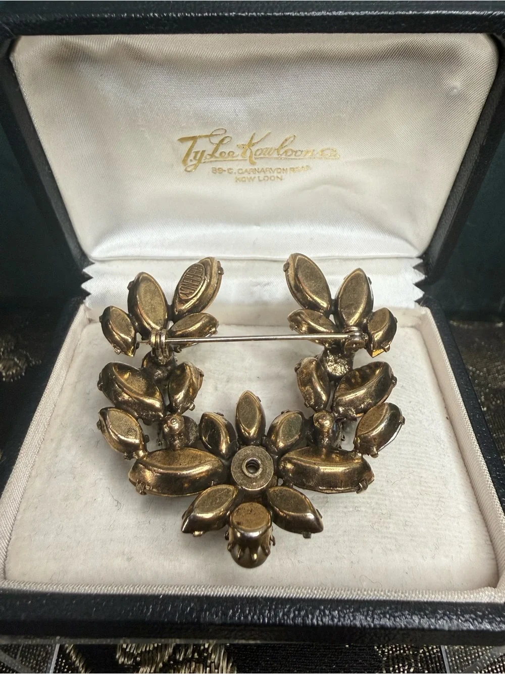 VTG Regency Topaz & Brown AB Rhinestone Floral Brooch with Pearls
